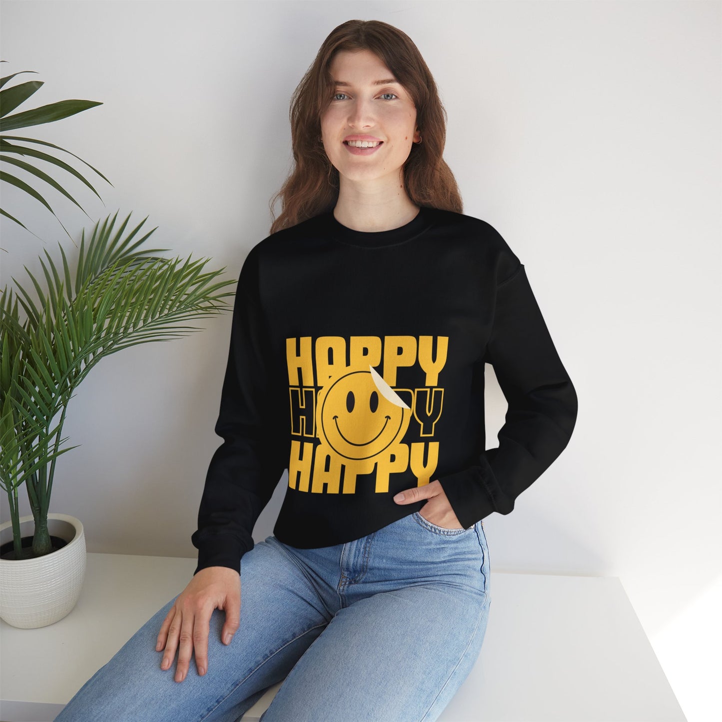 Unisex Happy Happy Happy Smiley Face Heavy Blend™ Crewneck Sweatshirt