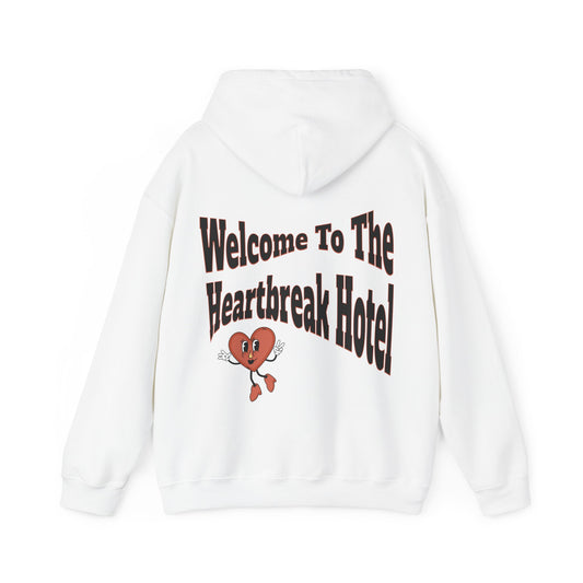 Welcome To The Heartbreak Hotel White Unisex Heavy Blend™ Hooded Sweatshirt