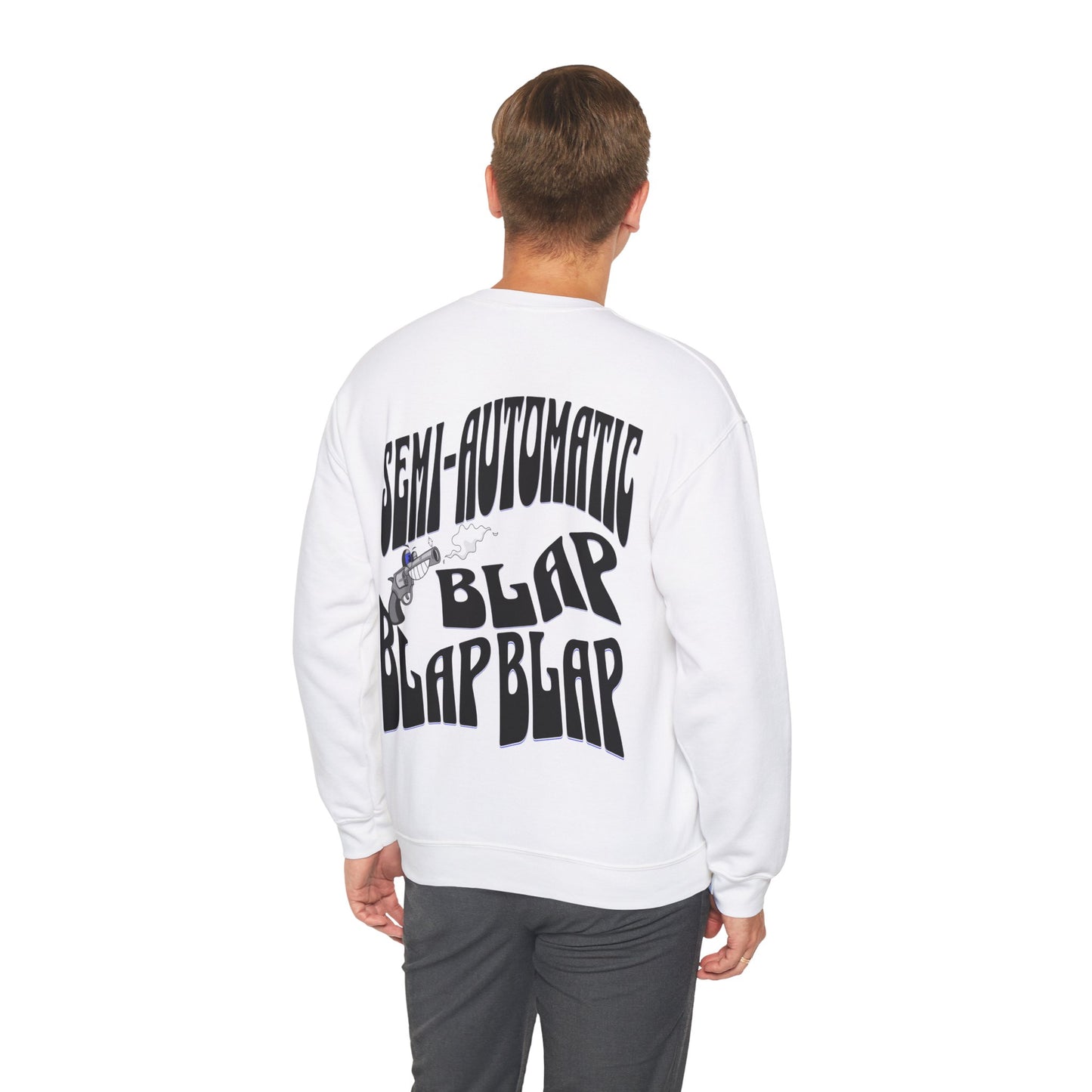 Semi-Automatic Blap Blap Blap White Unisex Heavy Blend™ Crewneck Sweatshirt