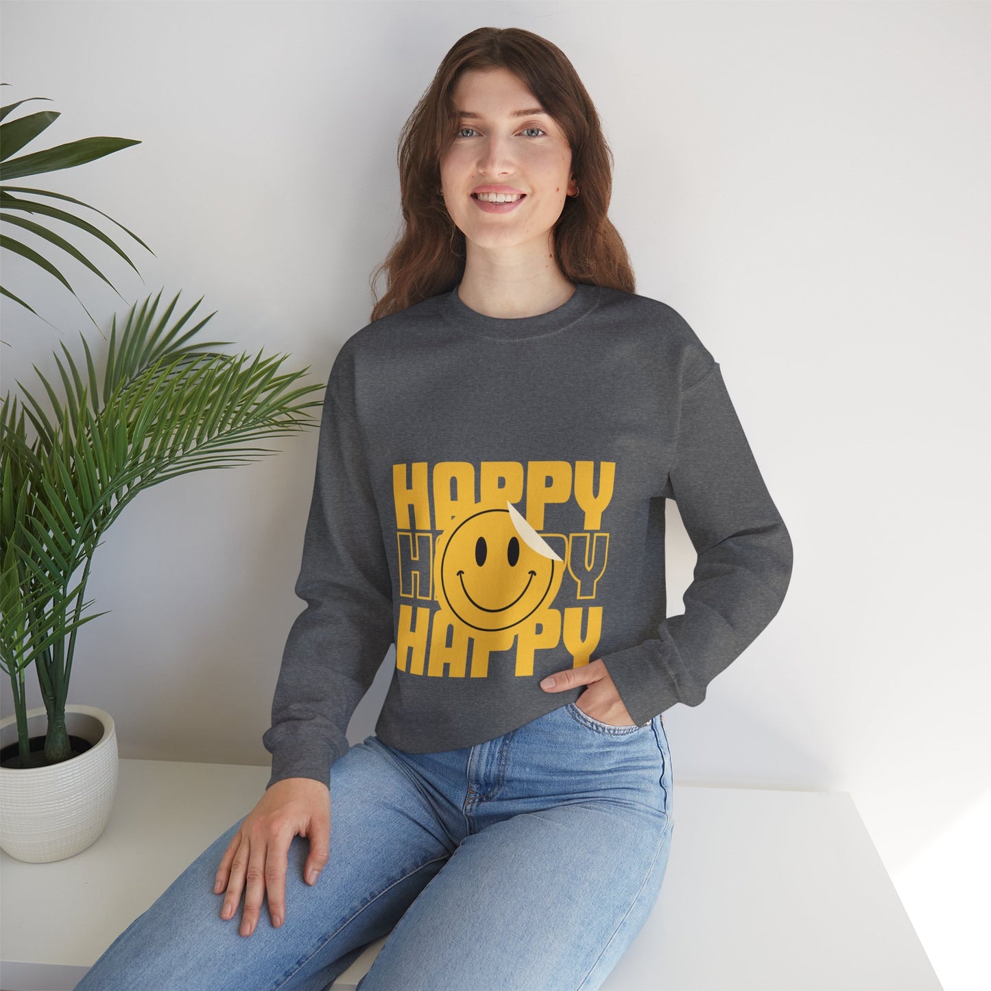 Unisex Happy Happy Happy Smiley Face Heavy Blend™ Crewneck Sweatshirt