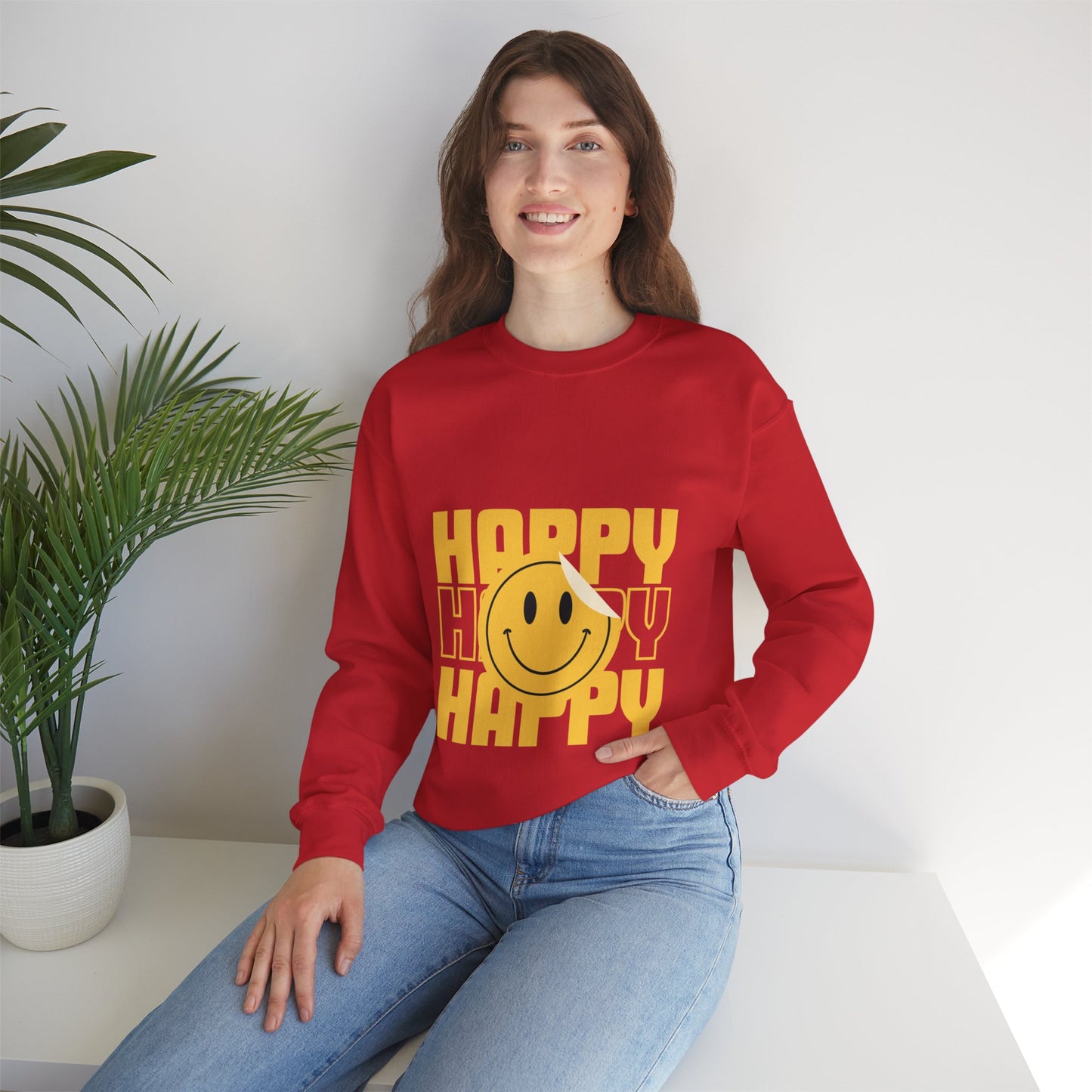 Unisex Happy Happy Happy Smiley Face Heavy Blend™ Crewneck Sweatshirt