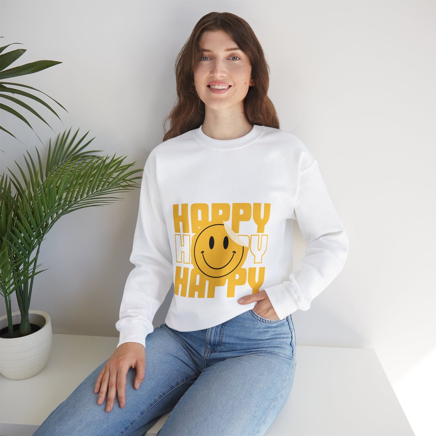 Unisex Happy Happy Happy Smiley Face Heavy Blend™ Crewneck Sweatshirt