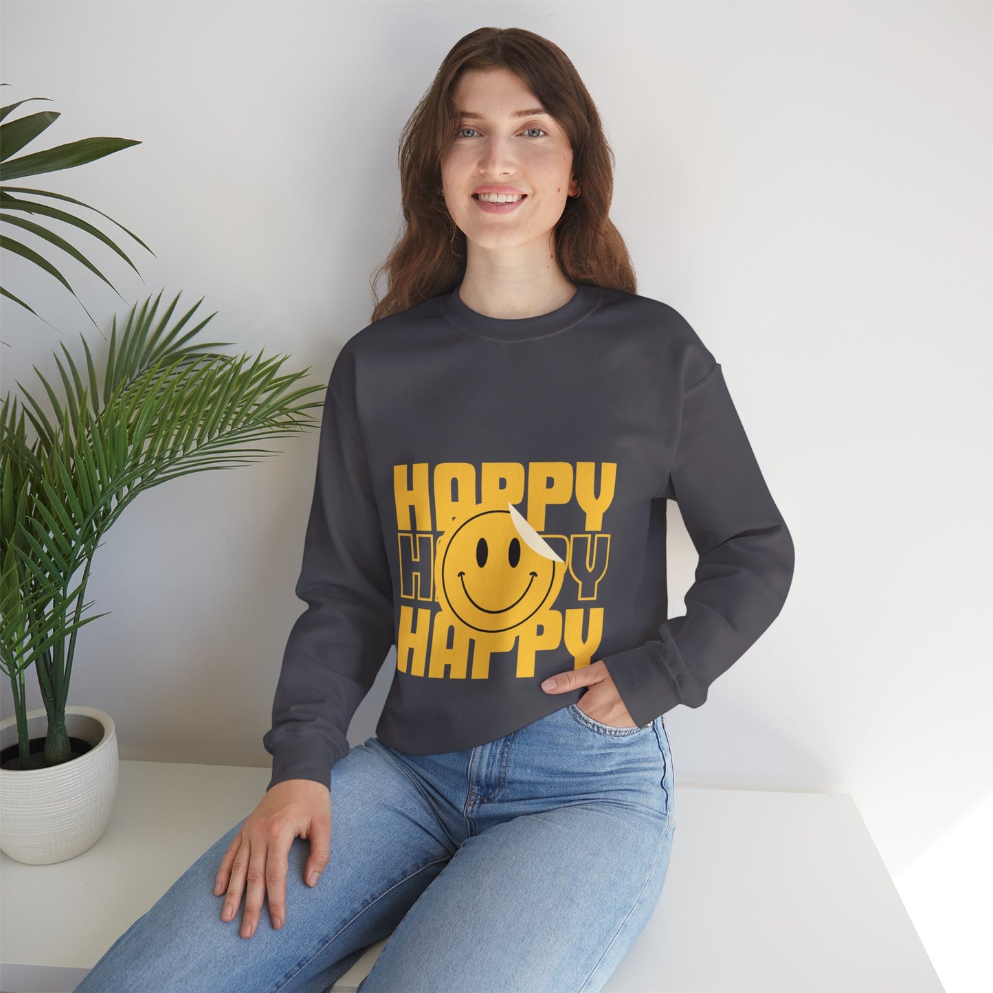 Unisex Happy Happy Happy Smiley Face Heavy Blend™ Crewneck Sweatshirt