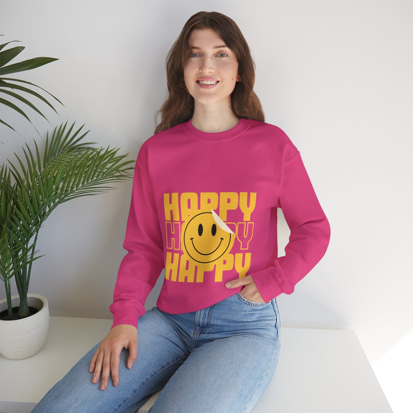 Unisex Happy Happy Happy Smiley Face Heavy Blend™ Crewneck Sweatshirt